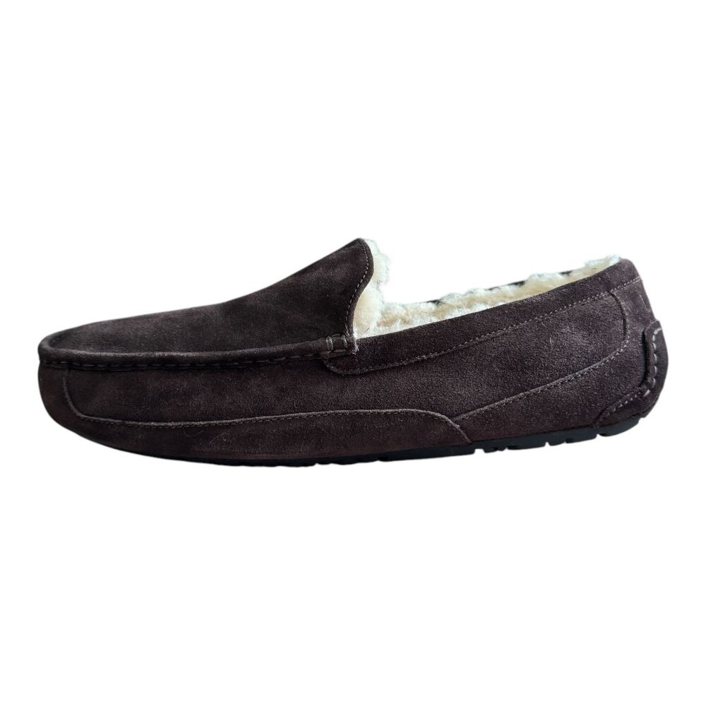 UGG NEW Ascot Mens Size 17 Slippers Suede Dusted Cocoa‎ Moc-Toe Brown Shearling
